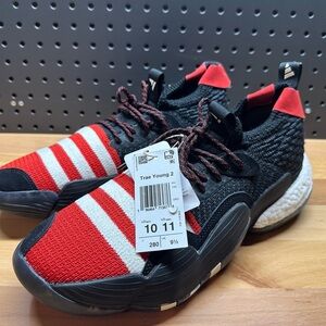Adidas Trae Young 2 Red and White Knit Sneakers